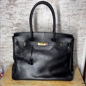Cristian Black Italian Leather Bag with Gold Accents. Made in Italy